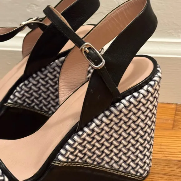 STUART WEITZMAN BlackHoliday Pipe Open Toe PlatformWedge Size‎ 7.5 7 1/2 Shoes