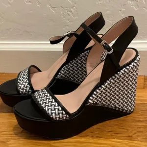 STUART WEITZMAN BlackHoliday Pipe Open Toe PlatformWedge Size‎ 7.5 7 1/2 Shoes