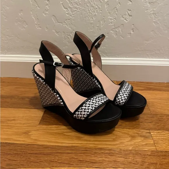 STUART WEITZMAN BlackHoliday Pipe Open Toe PlatformWedge Size‎ 7.5 7 1/2 Shoes