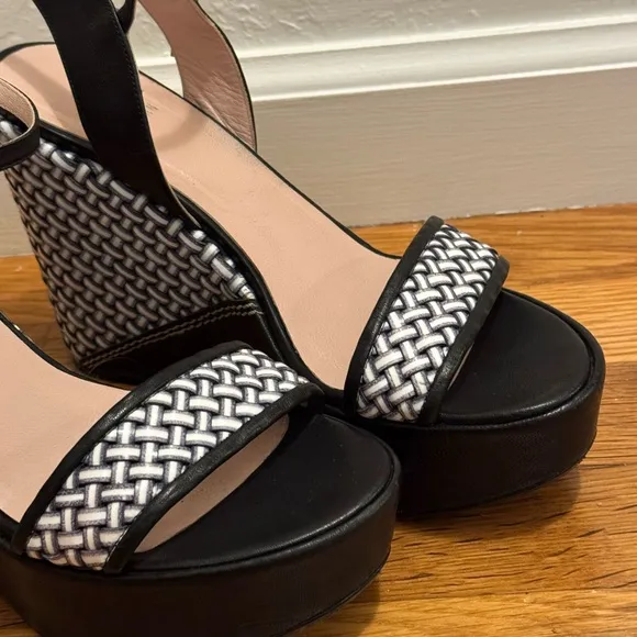 STUART WEITZMAN BlackHoliday Pipe Open Toe PlatformWedge Size‎ 7.5 7 1/2 Shoes