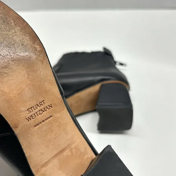 Stuart Weitzman Boots Ankle Booties Leather Square Toe Heeled Zip Black Size 6