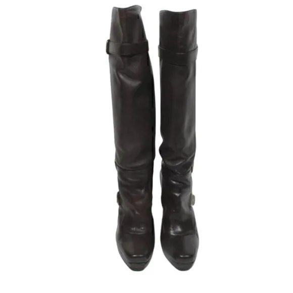 Stuart Weitzman Boots Womens 7.5 US Cola Napa Knee High Almond Toe High Heels