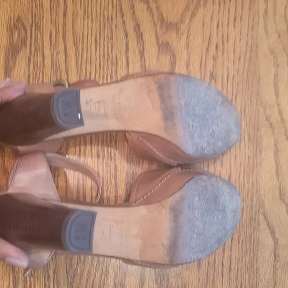 Stuart Weitzman Dark Tan Brown Genuine Leather Open Toe Platform Sandals Heels