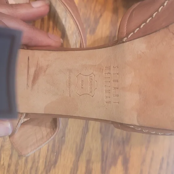 Stuart Weitzman Dark Tan Brown Genuine Leather Open Toe Platform Sandals Heels