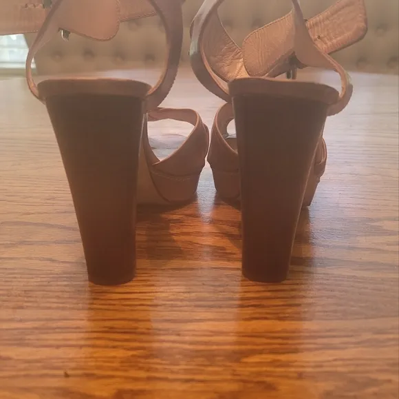 Stuart Weitzman Dark Tan Brown Genuine Leather Open Toe Platform Sandals Heels