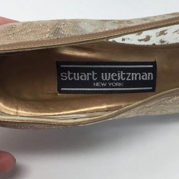 Stuart Weitzman Gold Cheetah Print Heels 7