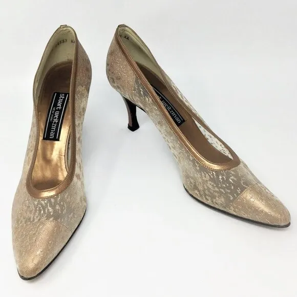 Stuart Weitzman Gold Cheetah Print Heels 7