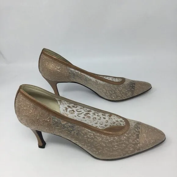 Stuart Weitzman Gold Cheetah Print Heels 7