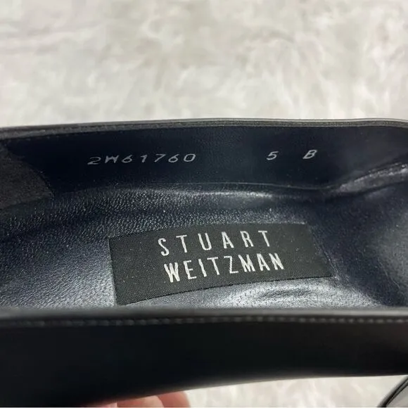 Stuart Weitzman Metallic Block Heel Square Toe Leather Shoes