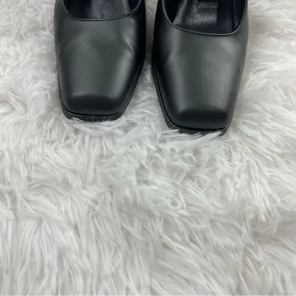 Stuart Weitzman Metallic Block Heel Square Toe Leather Shoes