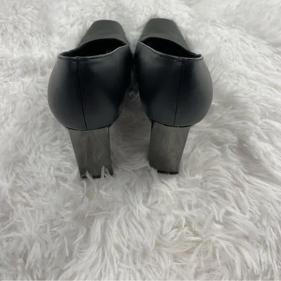 Stuart Weitzman Metallic Block Heel Square Toe Leather Shoes