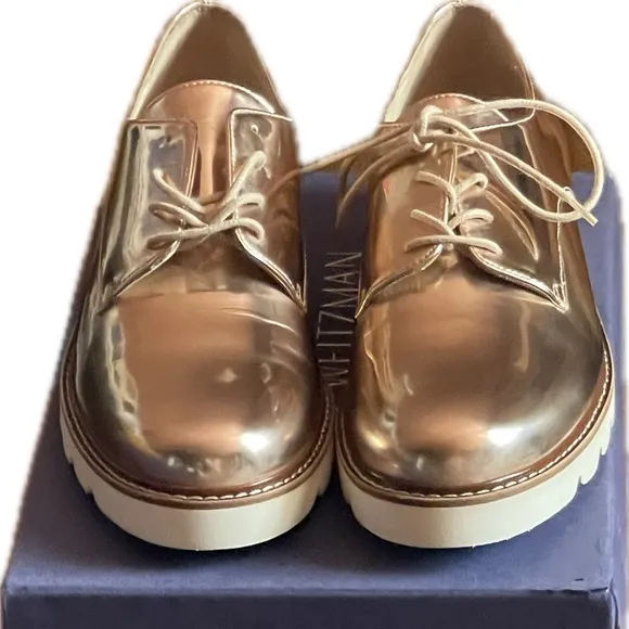 Stuart Weitzman Metro Beige Glass Oxfords Size 7.5