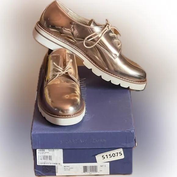 Stuart Weitzman Metro Beige Glass Oxfords Size 7.5