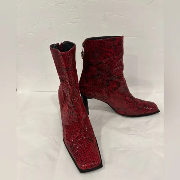 Stuart Weitzman Red Snakeskin Boots - Size 9