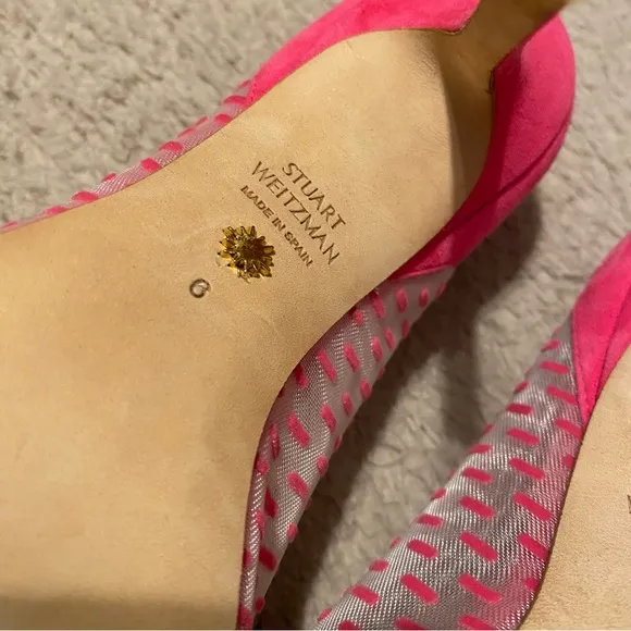 STUART WEITZMAN Shoes Womens 6 Hot Pink Tasha 100 Dash Mesh Pumps Heels Peonia