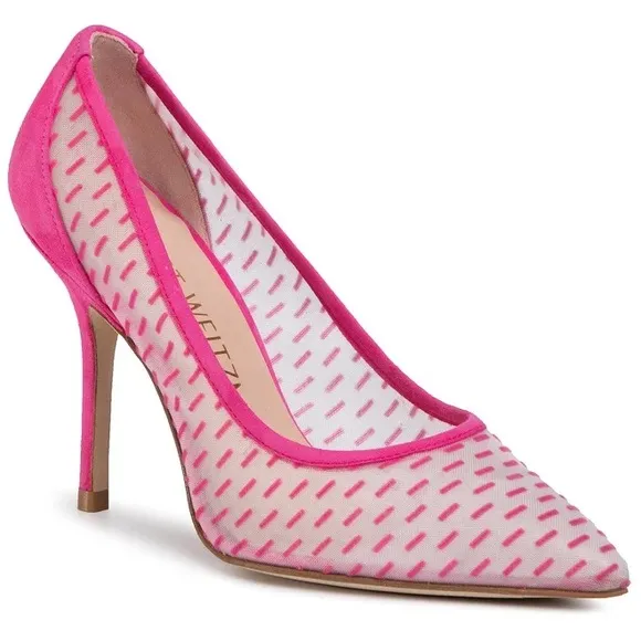 STUART WEITZMAN Shoes Womens 6 Hot Pink Tasha 100 Dash Mesh Pumps Heels Peonia