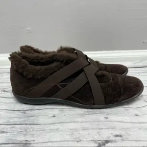STUART WEITZMAN Suede Faux Fur Sneaker Shoes Size 9.5 Brown Slip On