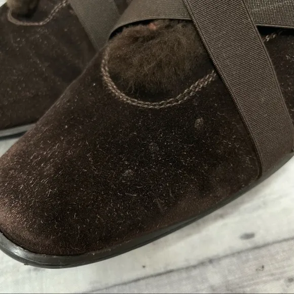 STUART WEITZMAN Suede Faux Fur Sneaker Shoes Size 9.5 Brown Slip On