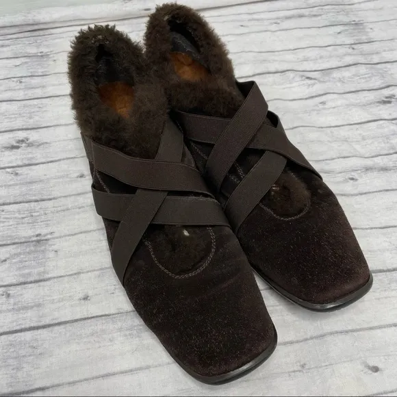 STUART WEITZMAN Suede Faux Fur Sneaker Shoes Size 9.5 Brown Slip On