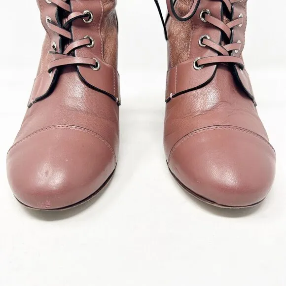 Stuart Weitzman Veruka Leather Lace Up Rose Mauve Boots 8