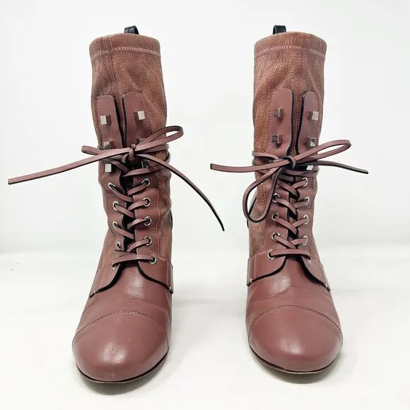 Stuart Weitzman Veruka Leather Lace Up Rose Mauve Boots 8