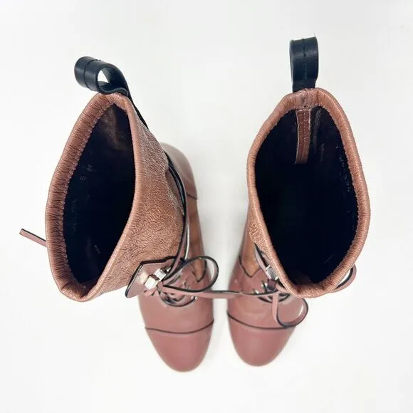 Stuart Weitzman Veruka Leather Lace Up Rose Mauve Boots 8