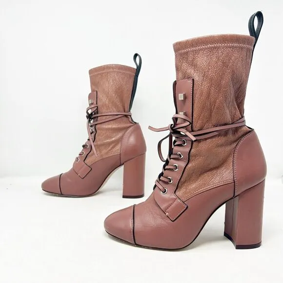 Stuart Weitzman Veruka Leather Lace Up Rose Mauve Boots 8