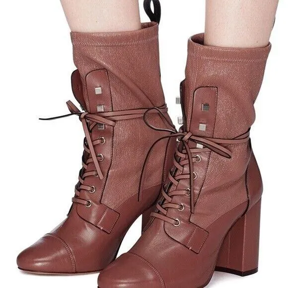 Stuart Weitzman Veruka Leather Lace Up Rose Mauve Boots 8
