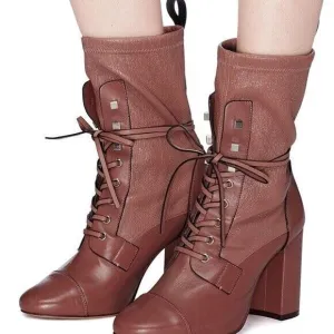 Stuart Weitzman Veruka Leather Lace Up Rose Mauve Boots 8