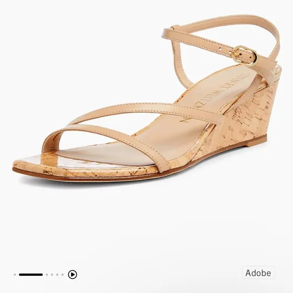 Stuart WeitzmanOasis 50MM Leather Wedge Sandalsa size 7 Adobe (Nude) Cork
