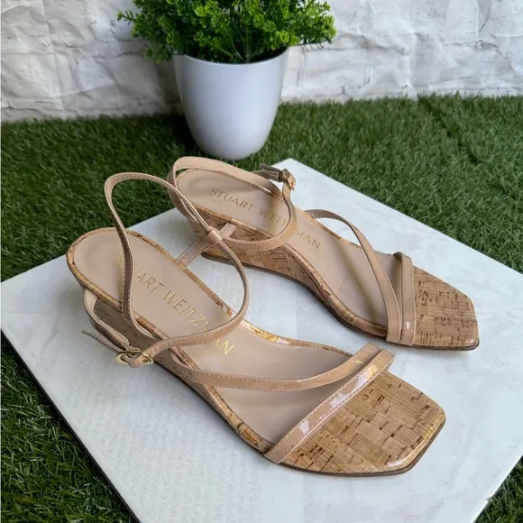 Stuart WeitzmanOasis 50MM Leather Wedge Sandalsa size 7 Adobe (Nude) Cork