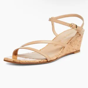 Stuart WeitzmanOasis 50MM Leather Wedge Sandalsa size 7 Adobe (Nude) Cork