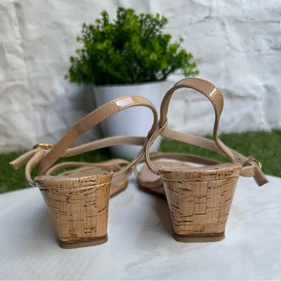 Stuart WeitzmanOasis 50MM Leather Wedge Sandalsa size 7 Adobe (Nude) Cork