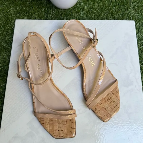 Stuart WeitzmanOasis 50MM Leather Wedge Sandalsa size 7 Adobe (Nude) Cork