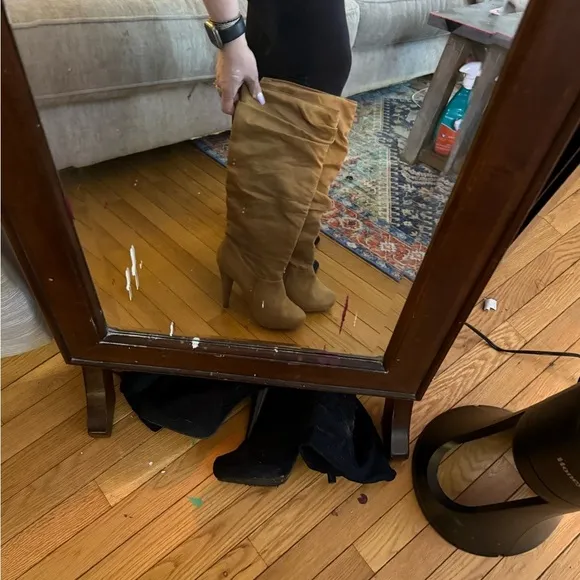 Suede Knee-High Boots - Tan