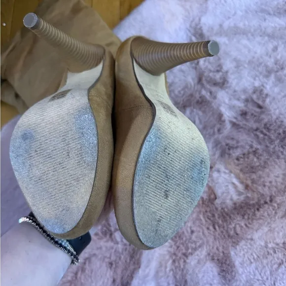 Suede Knee-High Boots - Tan