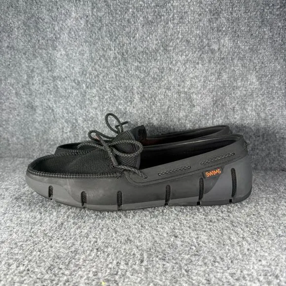 Swims Loafers Mens 10  Black Braided Lace Boat Water Shoes Beach Slip On