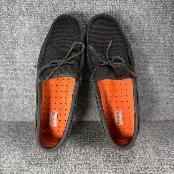 Swims Loafers Mens 10  Black Braided Lace Boat Water Shoes Beach Slip On