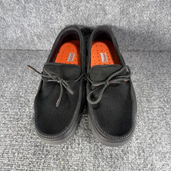 Swims Loafers Mens 10  Black Braided Lace Boat Water Shoes Beach Slip On