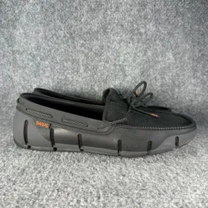 Swims Loafers Mens 10  Black Braided Lace Boat Water Shoes Beach Slip On