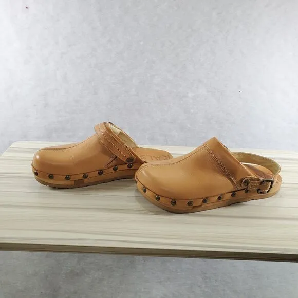 sz 6 Kalso Earth Shoes Natural Shanti Mule Clog Vegetable Tanned Leather Rivets