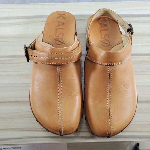 sz 6 Kalso Earth Shoes Natural Shanti Mule Clog Vegetable Tanned Leather Rivets