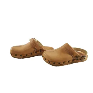 sz 6 Kalso Earth Shoes Natural Shanti Mule Clog Vegetable Tanned Leather Rivets