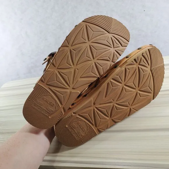 sz 6 Kalso Earth Shoes Natural Shanti Mule Clog Vegetable Tanned Leather Rivets