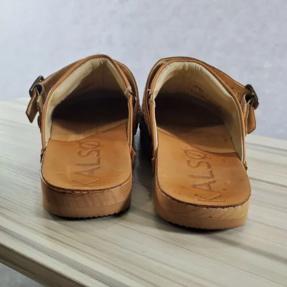 sz 6 Kalso Earth Shoes Natural Shanti Mule Clog Vegetable Tanned Leather Rivets