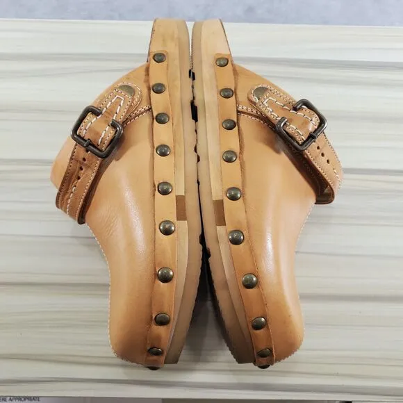 sz 6 Kalso Earth Shoes Natural Shanti Mule Clog Vegetable Tanned Leather Rivets