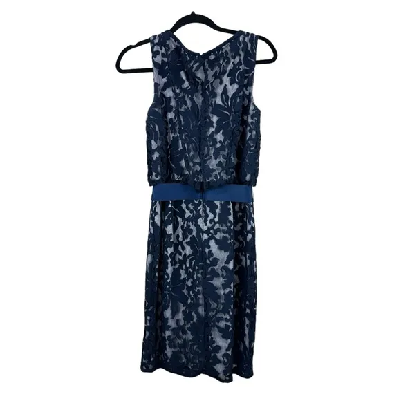 Tadashi Shoji Lace Overlay Blouson Sleeveless Cocktail Dress Navy Sz 6