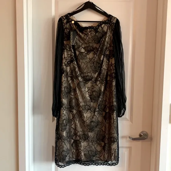TADASHI SHOJI NWT Silk Lace Cocktail Dress Black 16 Wedding Party Plazacore