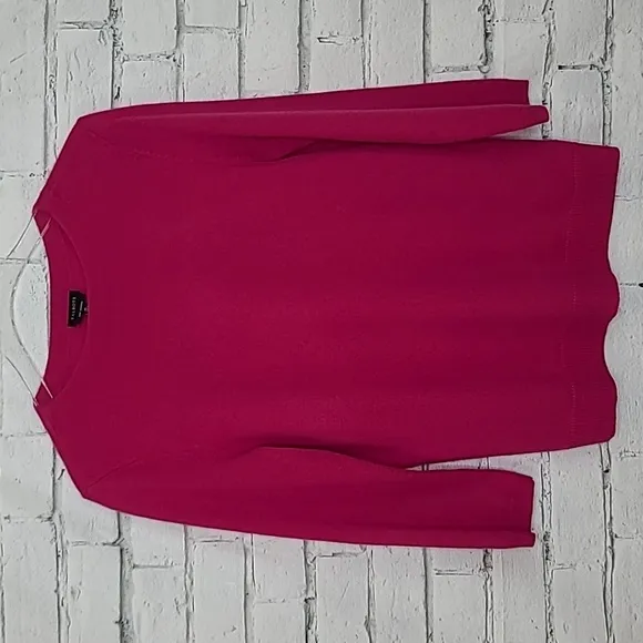 Talbots Cashmere Crewneck 3/4 sleeve Sweater in Hot Pink