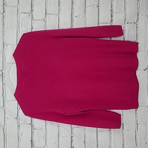 Talbots Cashmere Crewneck 3/4 sleeve Sweater in Hot Pink